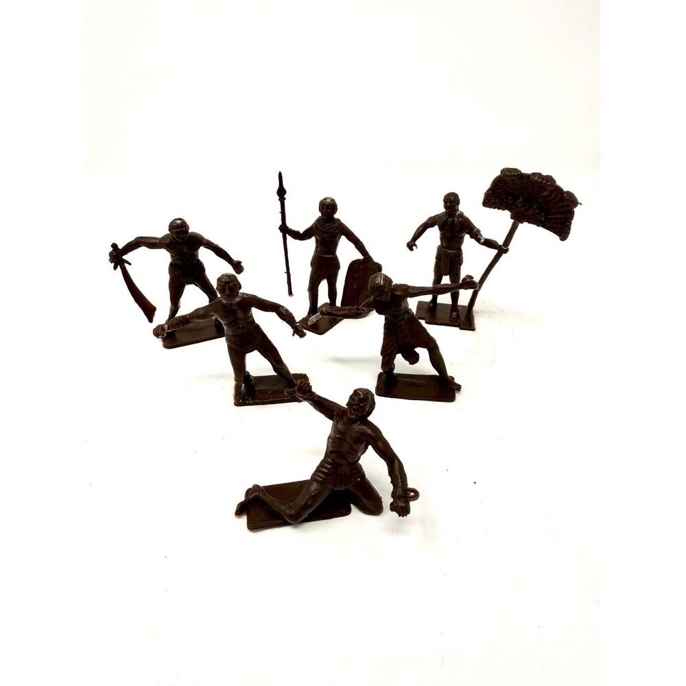 MPC Zulu Tribe African Warriors Playset Toy Figures 6pc Lot Dark Brown